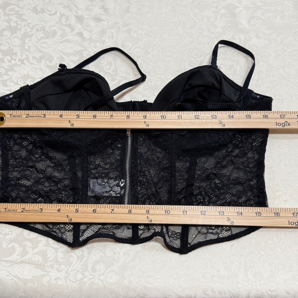DYNAMITE Black Lace Corset Bustier Top XL Zipper Back Romantic Whimsigoth - Picture 7 of 9